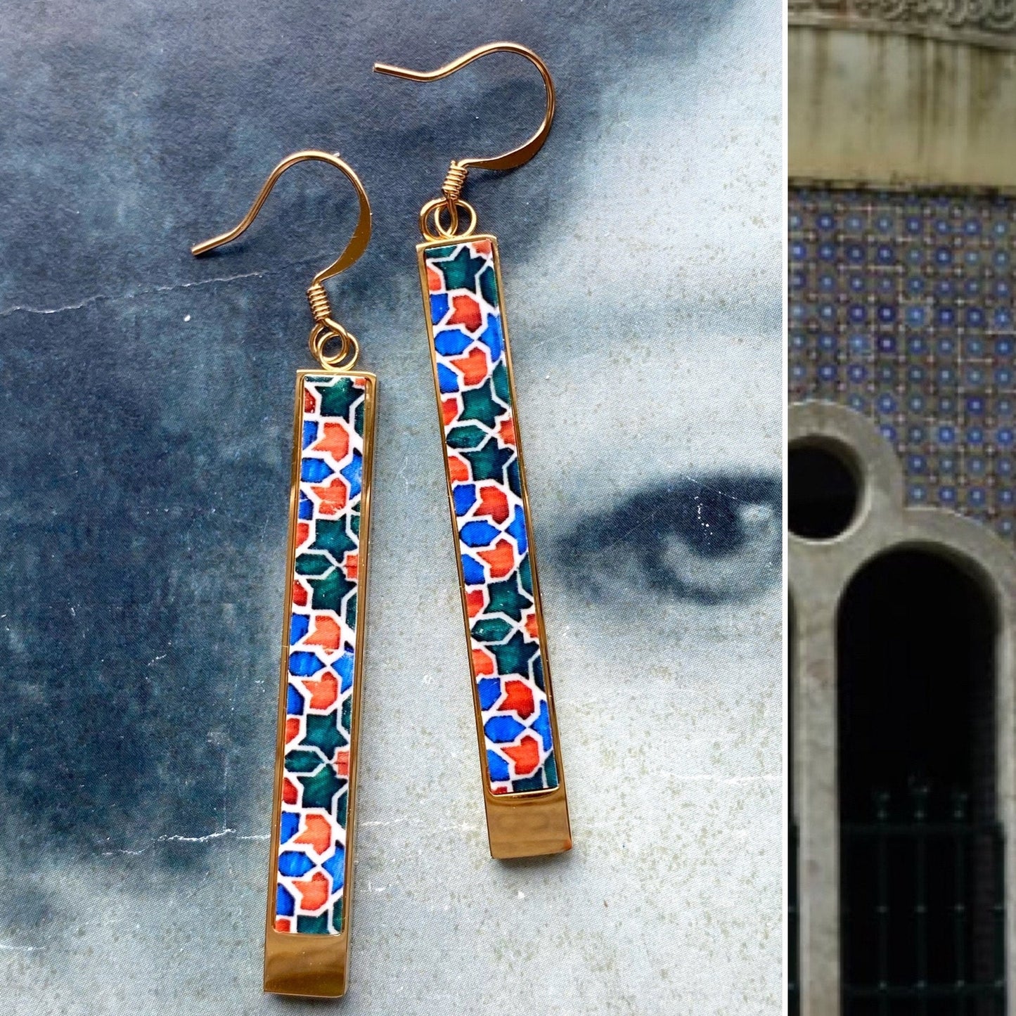 Atrio Earrings Portugal Bar earring 16th Century Hispano-Arab Arista Monastery Sta Clara Coimbra 1314 Zellige Sintra Ethnic Earrings