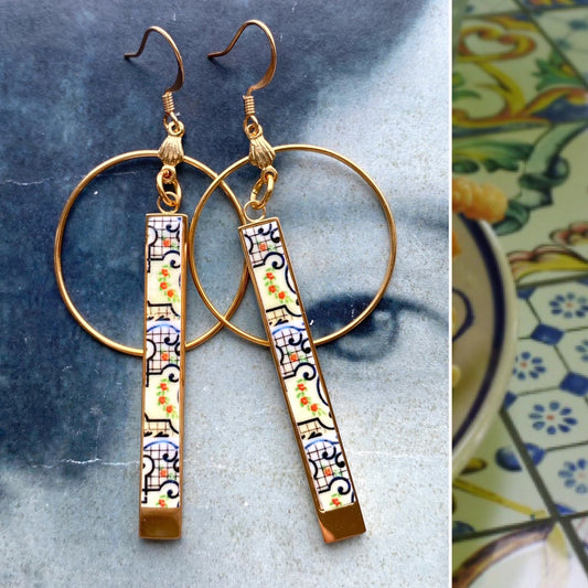 Atrio Hoops Earrings Tile Capri Italy Italian Circle Bar Earrings Restaurant in Anacapri Maoilica Majolica