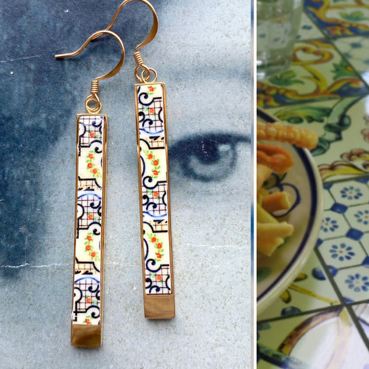 Atrio Hoops Earrings Tile Capri Italy Italian Bar Earrings Restaurant in Anacapri Maoilica Majolica