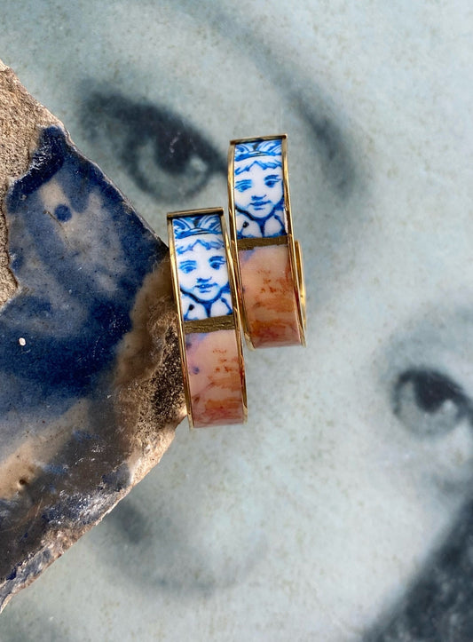 Atrio Earring Estoril Vintage Palace Hotel Portugal Hoop Earrings with Romantic Frescoes and Historic Tiles - Gold or Silver Stainless Steel