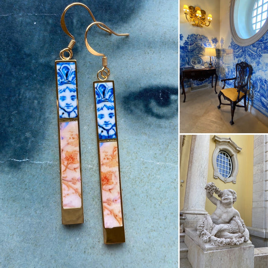 Atrio Earring Estoril Vintage Palace Hotel Portugal Bar Earrings with Romantic Frescoes and Historic Tiles - Gold or Silver Stainless Steel