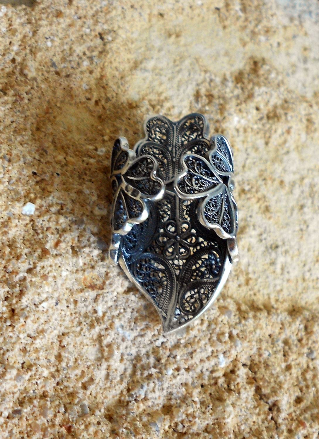 Atrio Ring Filigree Portugal SILVER  Teardrop of Saudade Tile Heart of Minho Viana - Portuguese SILVER - Adjustable - USA Shipping